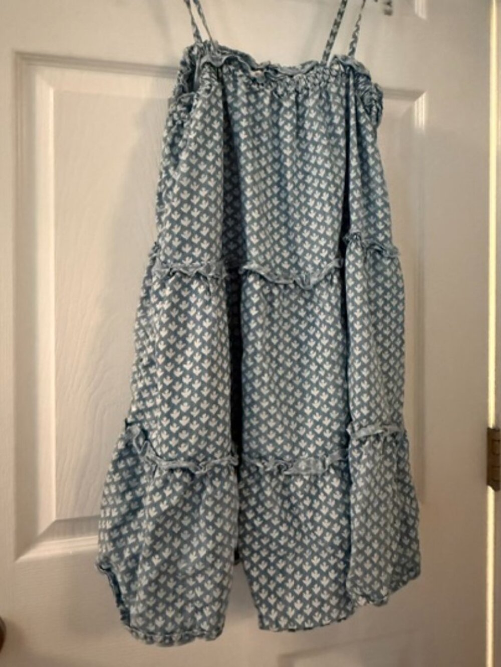 Vineyard Vines Gustavia Block Print Tiered Chambray Dress - Small - EUC